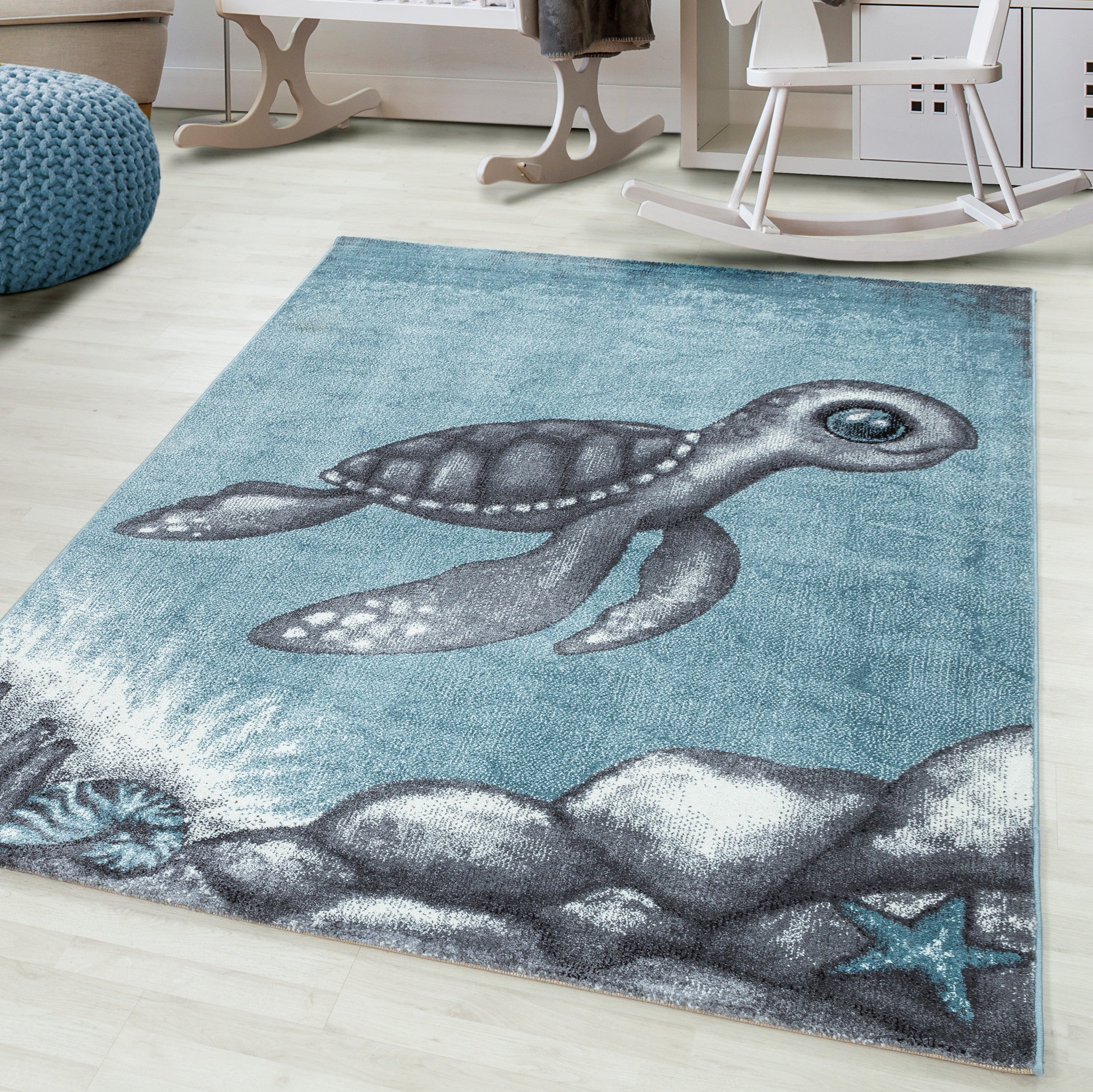 Tapijt Bambi - 80x150 - Schildpad - Blauw  Pochon