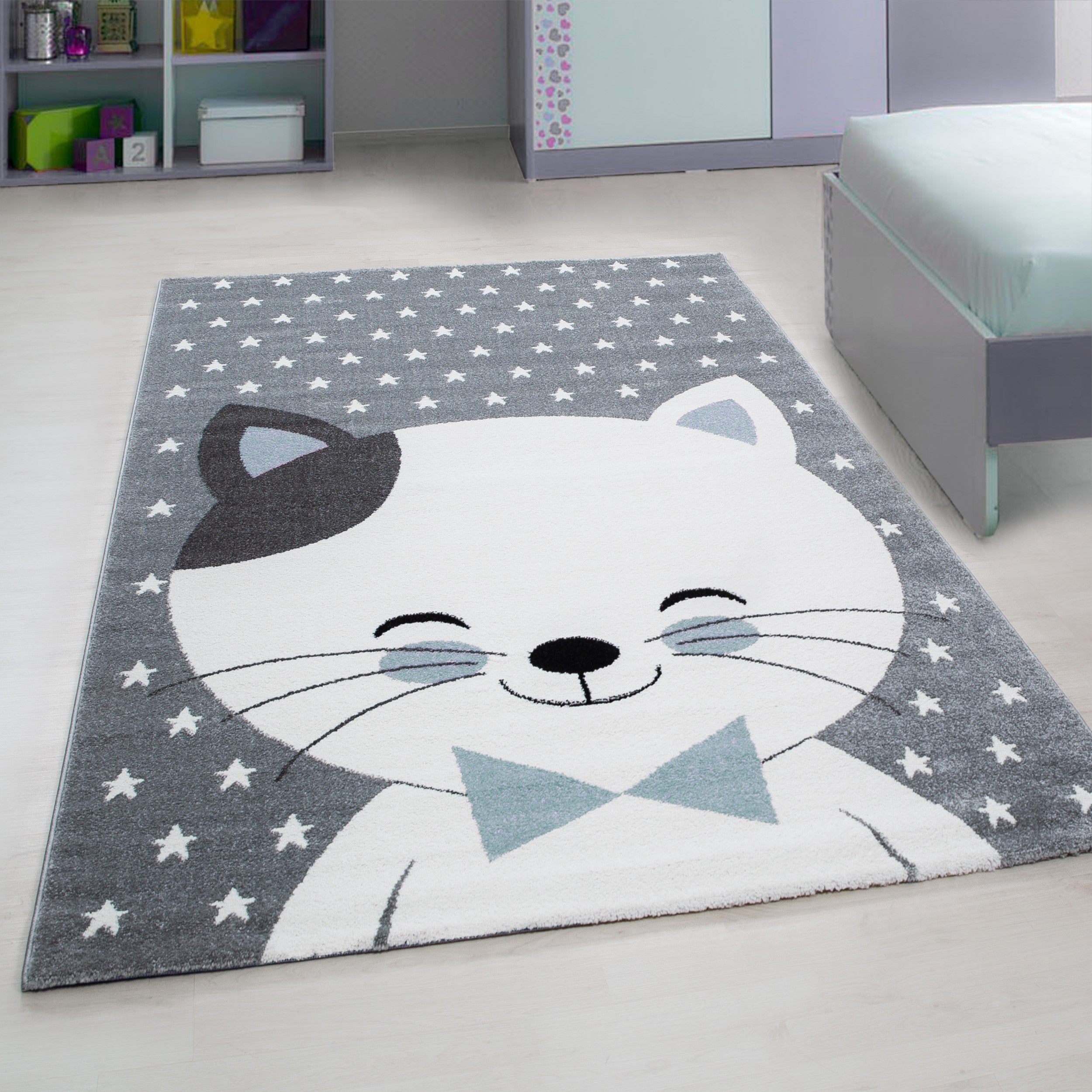 Tapijt Kids - 80x150 - Katten - Blauw  Pochon